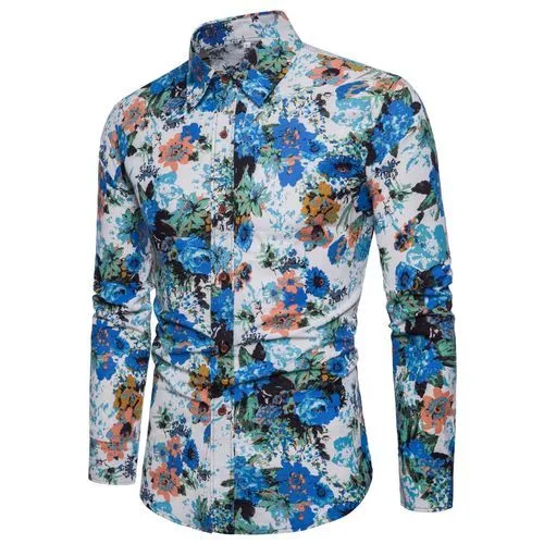 Men's Linen Floral Color Print Shirt..