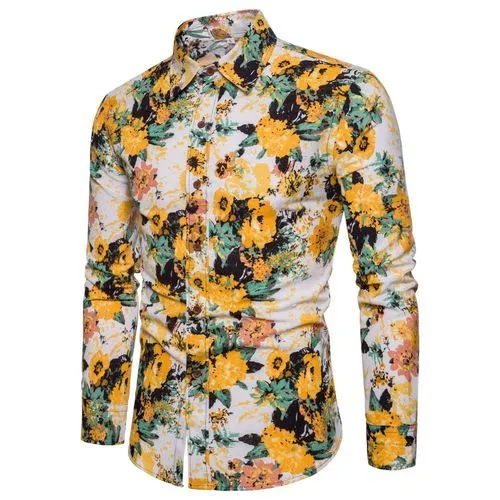 Men's Linen Floral Color Print Shirt..