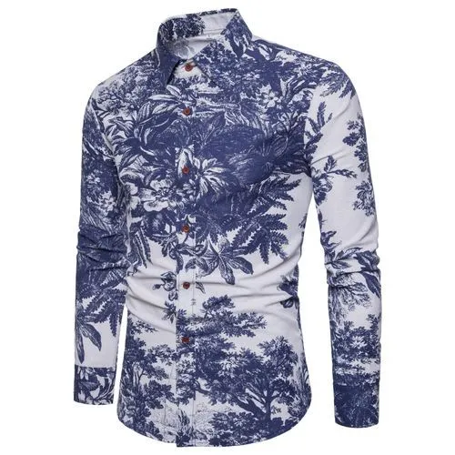 Men's Linen Floral Color Print Shirt..