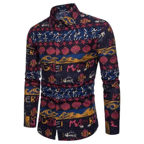 Men's Linen Floral Color Print Shirt..