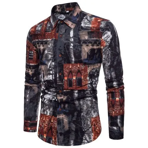 Men's Linen Floral Color Print Shirt..