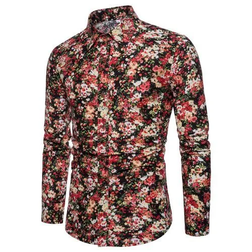 Men's Linen Floral Color Print Shirt..