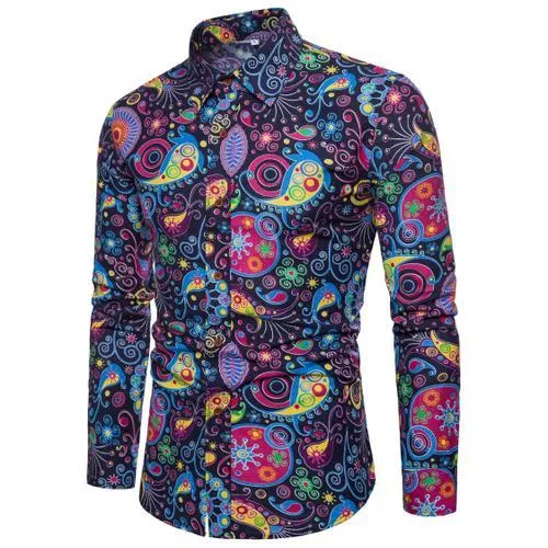 Men's Linen Floral Color Print Shirt..