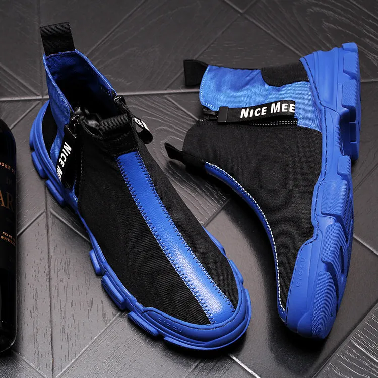 Mens  Luxury British High Top Casual Shoes Fashion Slip On Elastic Flock Vogue Short Ankle Sock Style Hip hops man