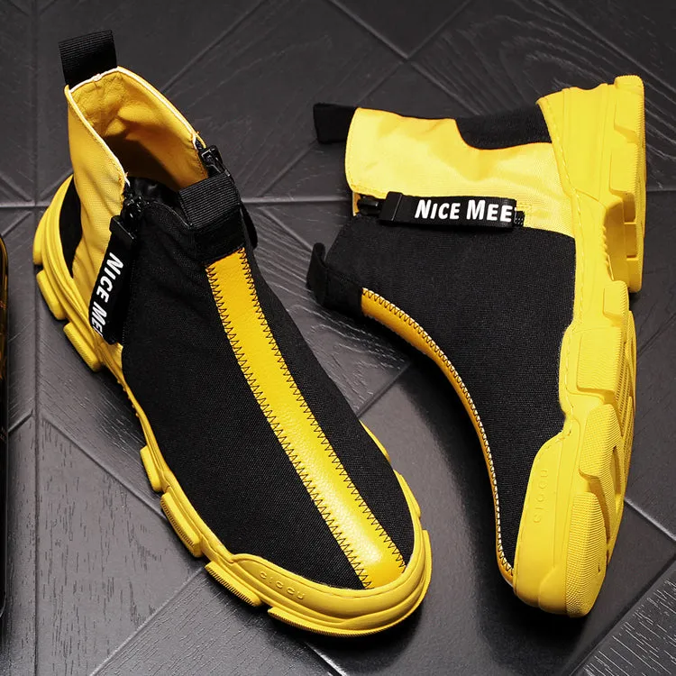 Mens  Luxury British High Top Casual Shoes Fashion Slip On Elastic Flock Vogue Short Ankle Sock Style Hip hops man