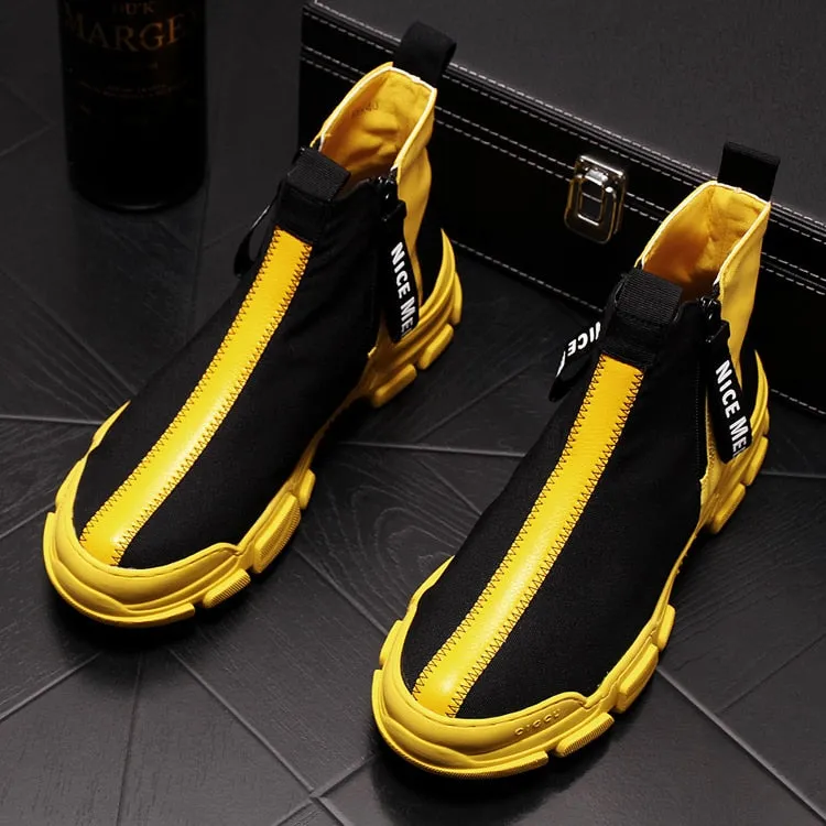 Mens  Luxury British High Top Casual Shoes Fashion Slip On Elastic Flock Vogue Short Ankle Sock Style Hip hops man