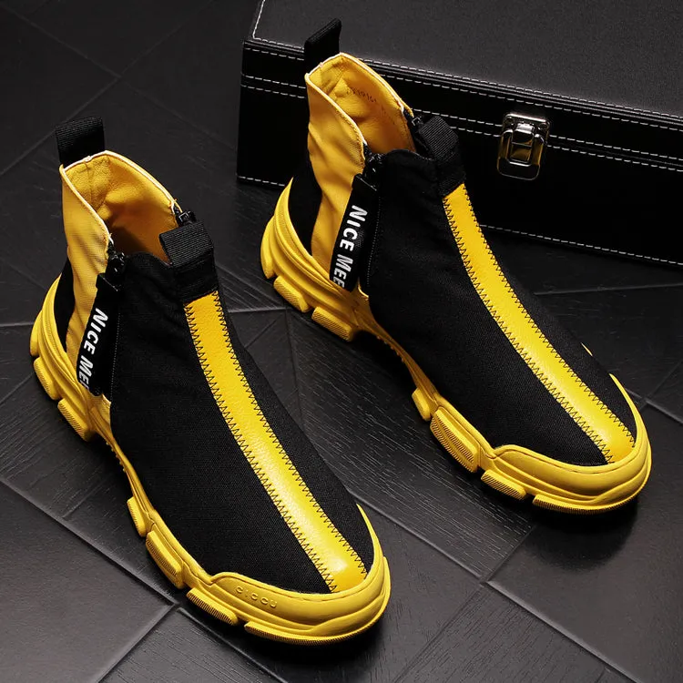 Mens  Luxury British High Top Casual Shoes Fashion Slip On Elastic Flock Vogue Short Ankle Sock Style Hip hops man