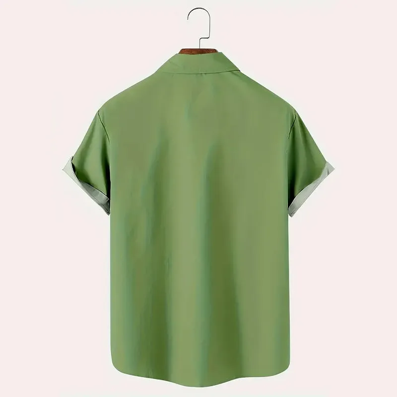 Men's Patrick'S Day Clover Pattern Casual Short Sleeve Shirt