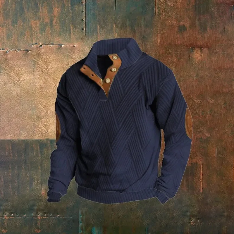 Men's Plaid Print Button Casual Sweatshirt