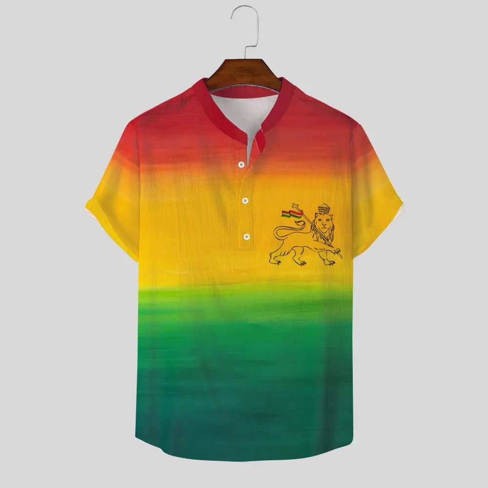 Men's Reggae Lion Art Print Linen Blend Casual Shirt 2412001439