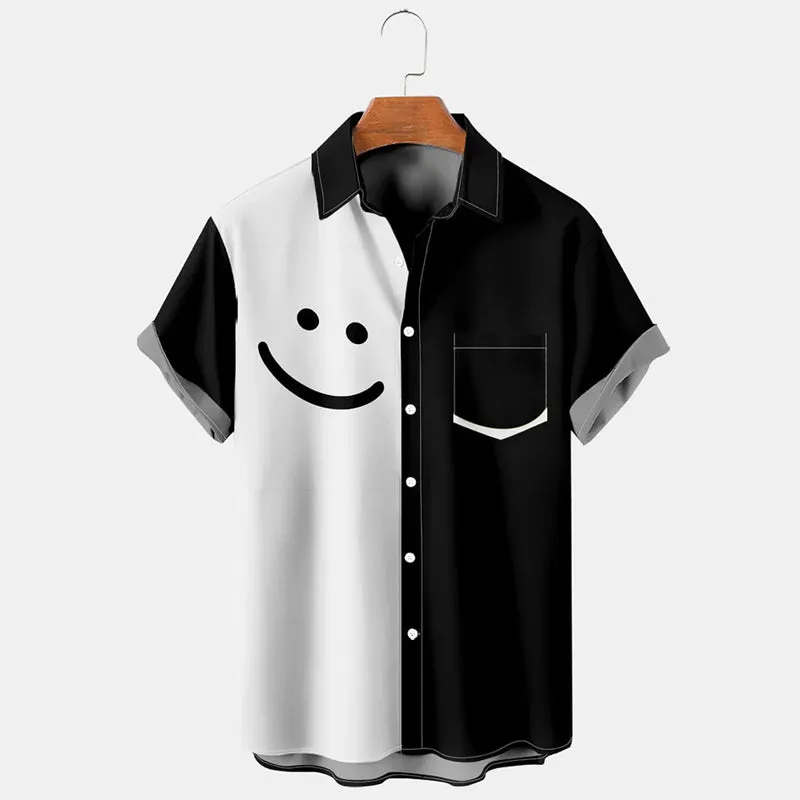 Men's Smile Printed Contrast Pocket Casual Shirt 2411001833