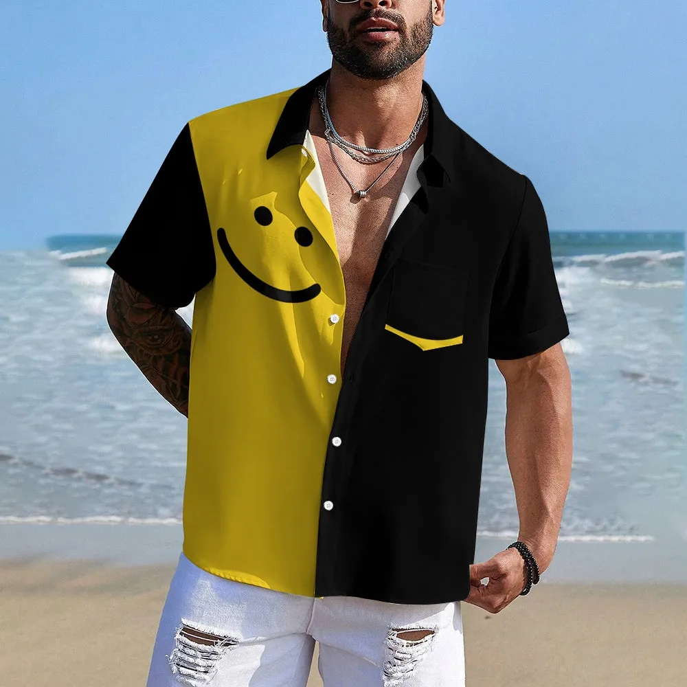 Men's Smile Printed Contrast Pocket Casual Shirt 2411001833