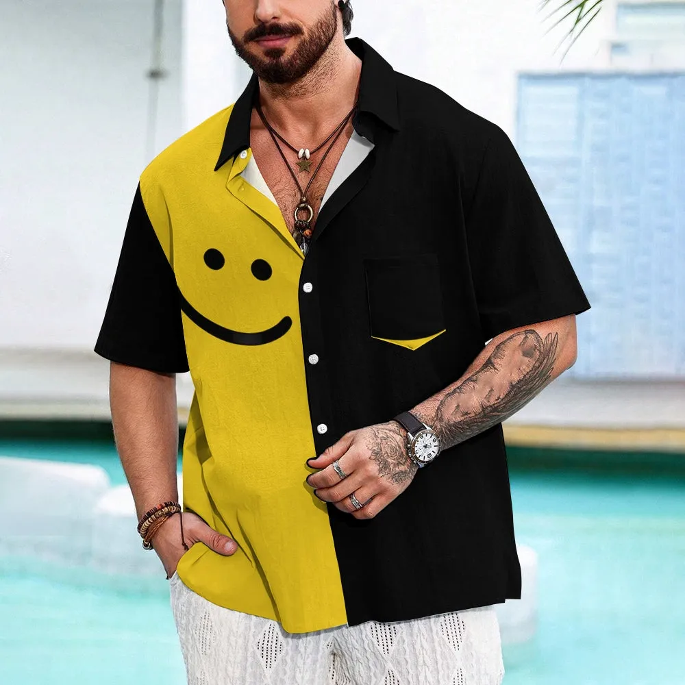 Men's Smile Printed Contrast Pocket Casual Shirt 2411001833