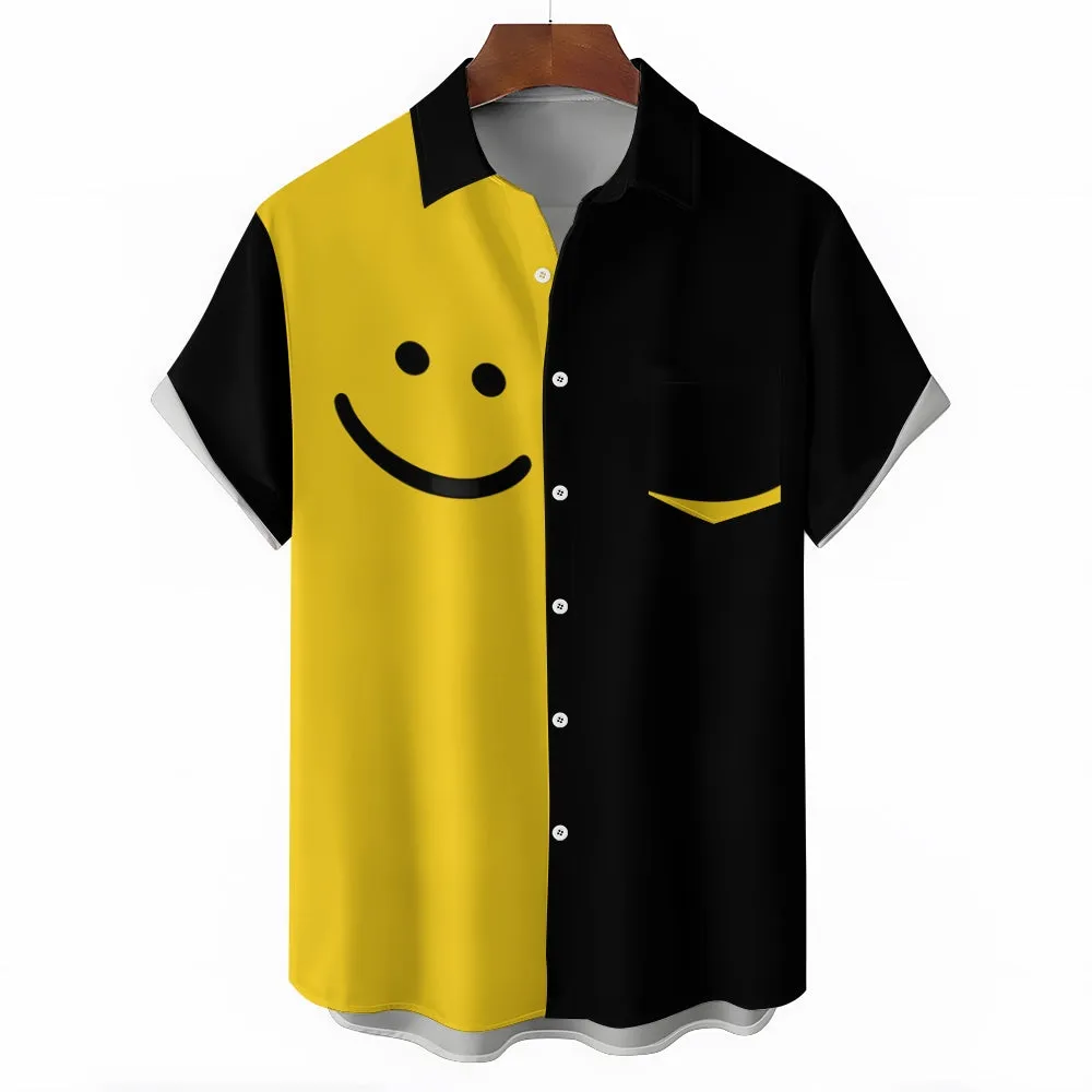 Men's Smile Printed Contrast Pocket Casual Shirt 2411001833
