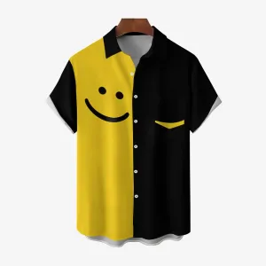 Men's Smile Printed Contrast Pocket Casual Shirt 2411001833