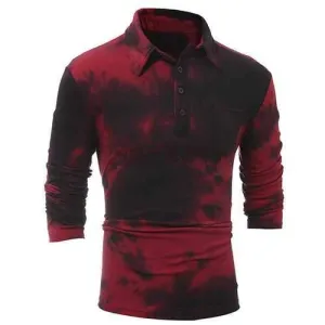 Mens Tie Dye Printing ButtonCasual Cotton Golf Shirt