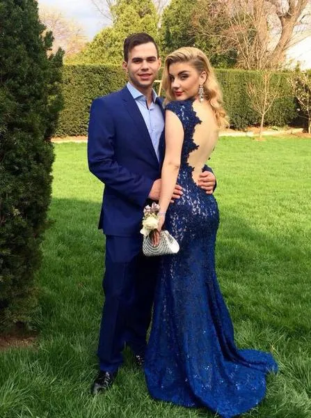 Mermaid Sexy V-Neck Full Lace Backless Cap Sleeves Long Prom Dress, PD002