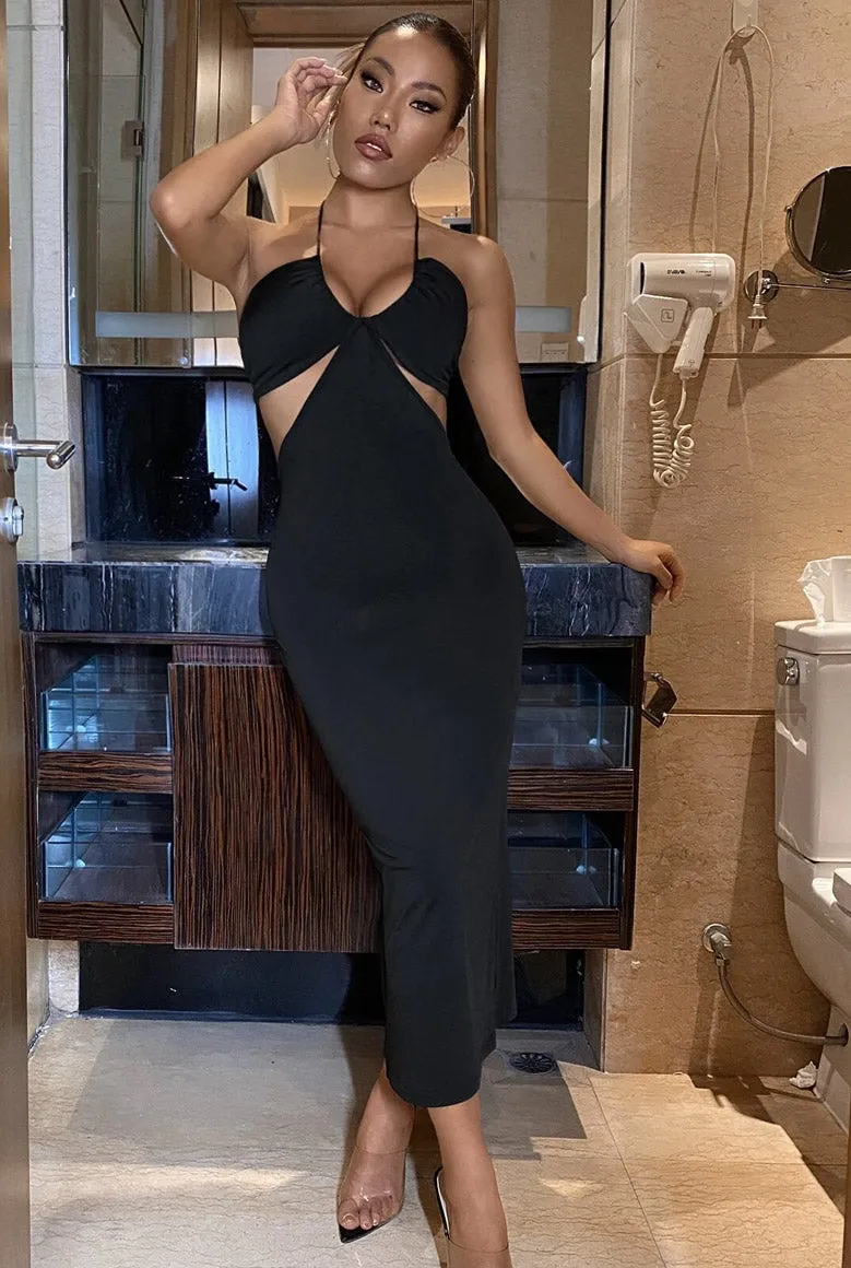 Midi Sexy Mesh Black Halter neck