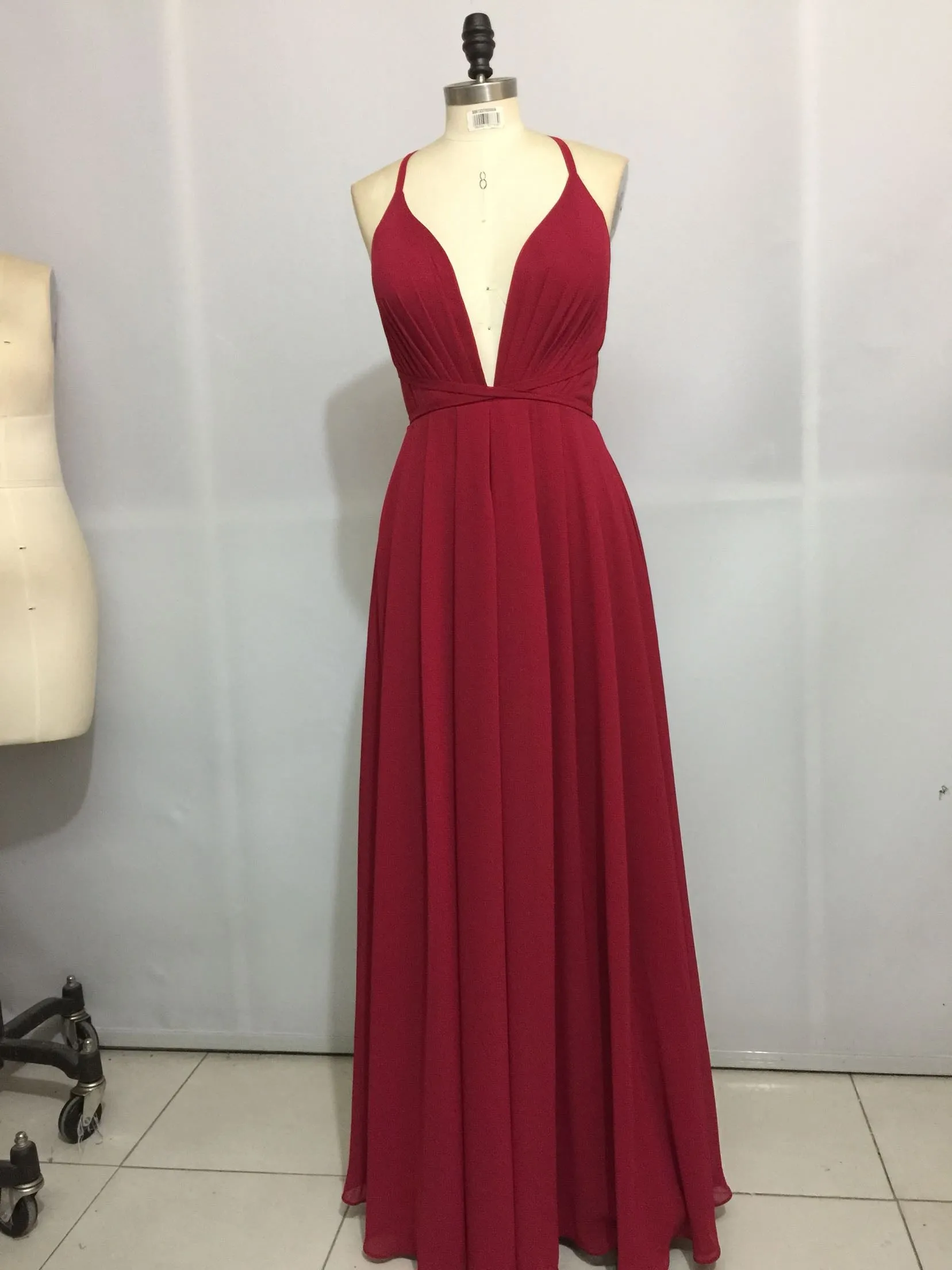 Mint Blue Straps Chiffon Long Party Dress, Prom Dress , Simple V-neckline Formal Dresses