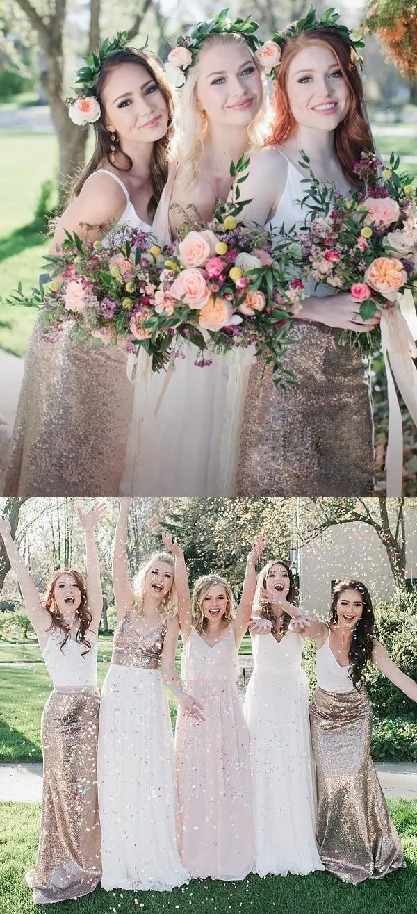 Mismatched Sequin Simple Two Pieces Cheap  Bridesmaid Dress,WG360