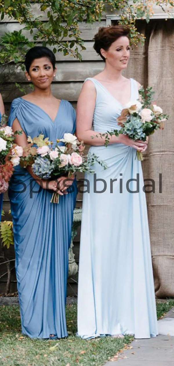 Mismatched Simple Blue Jersey Custom Beach Long Bridesmaid Dresses WG818