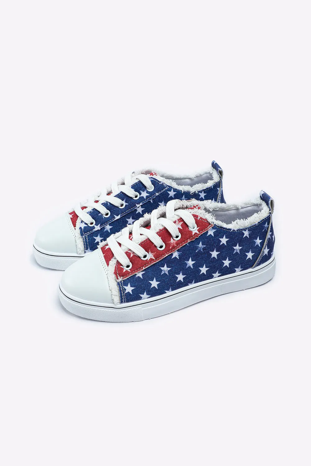 Multicolor American Flag Stars Printed Frayed Detail Lace-up Shoes