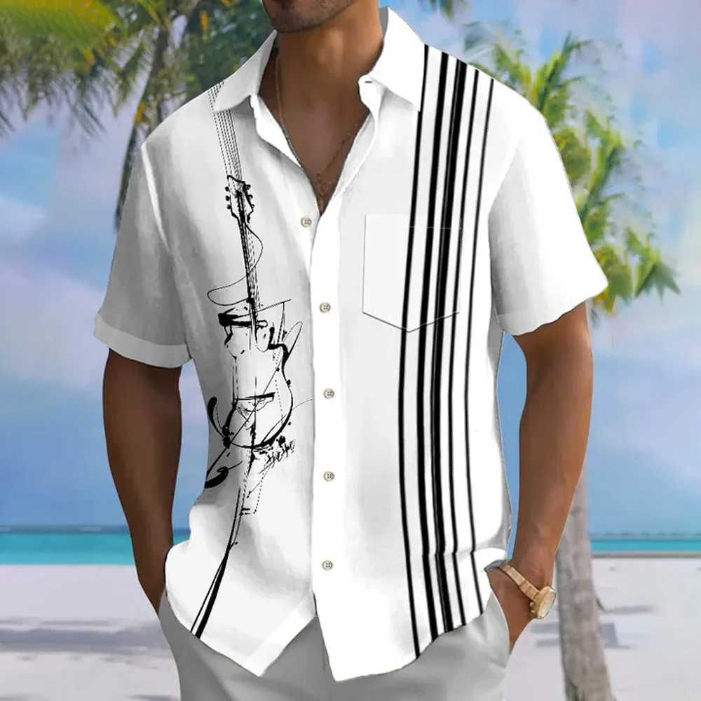 Music Casual Commuting 50's Vintage Bowling Shirt