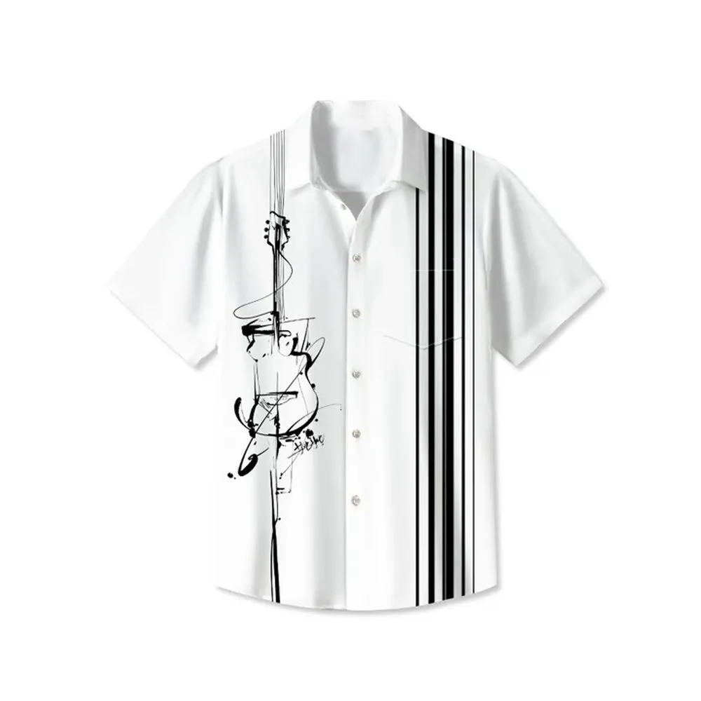 Music Casual Commuting 50's Vintage Bowling Shirt