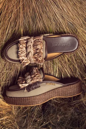 Natural Raffia Braided Mules with Woven Platform