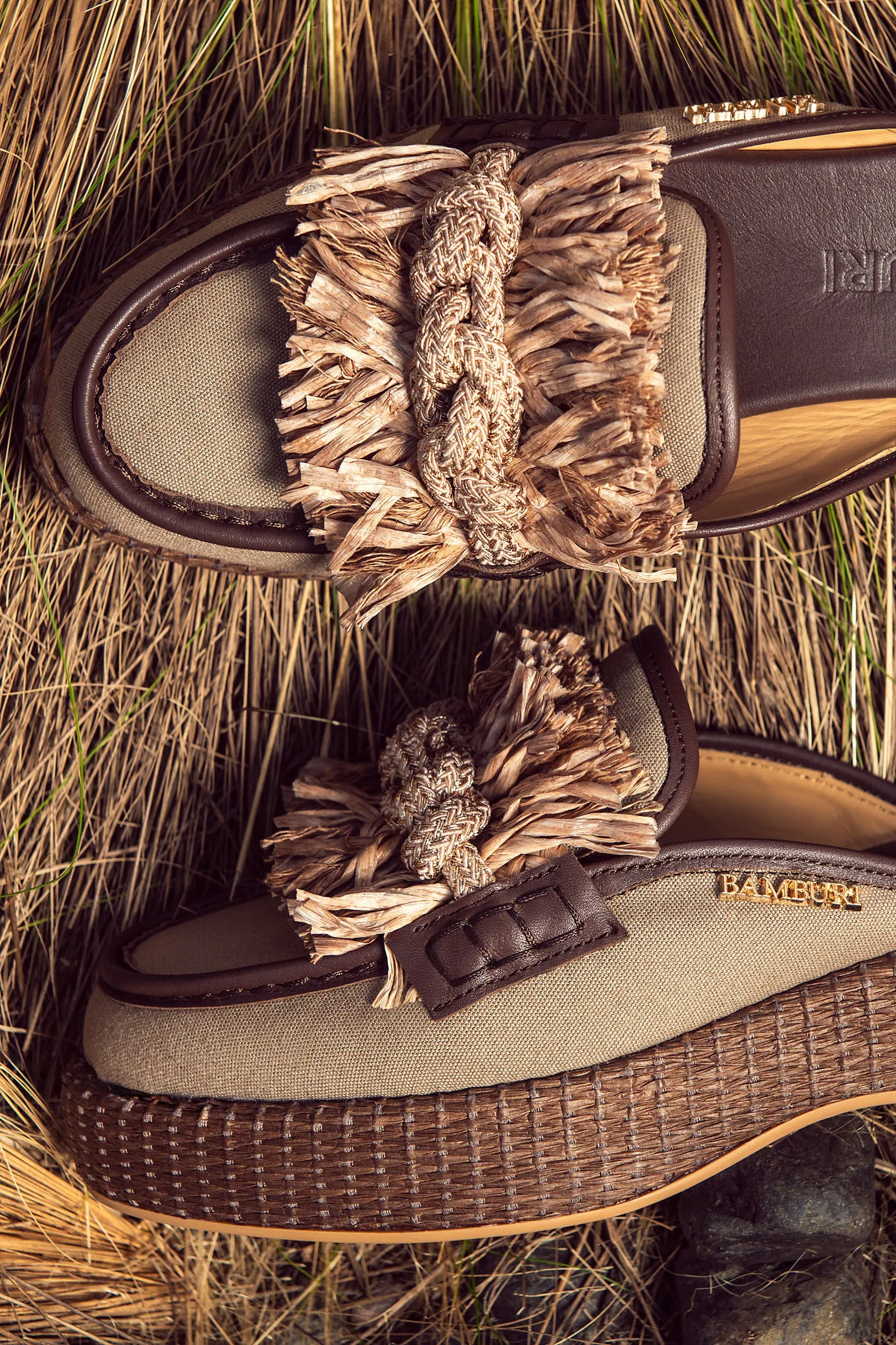 Natural Raffia Braided Mules with Woven Platform