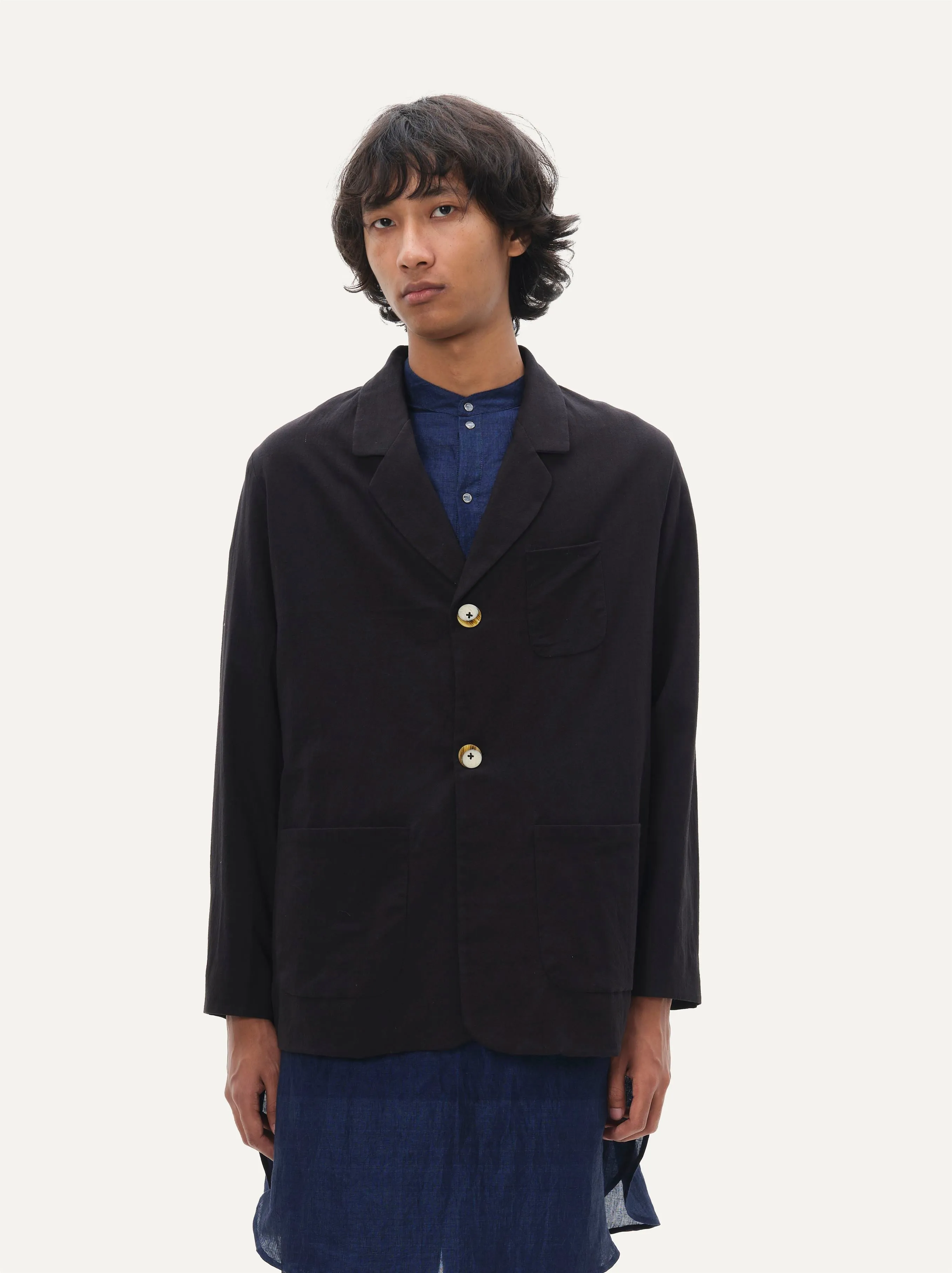 Naushad Ali I Lapel jacket,Black Signature Spring Summer 2025 Crushed cotton Black NA SS24 M10T