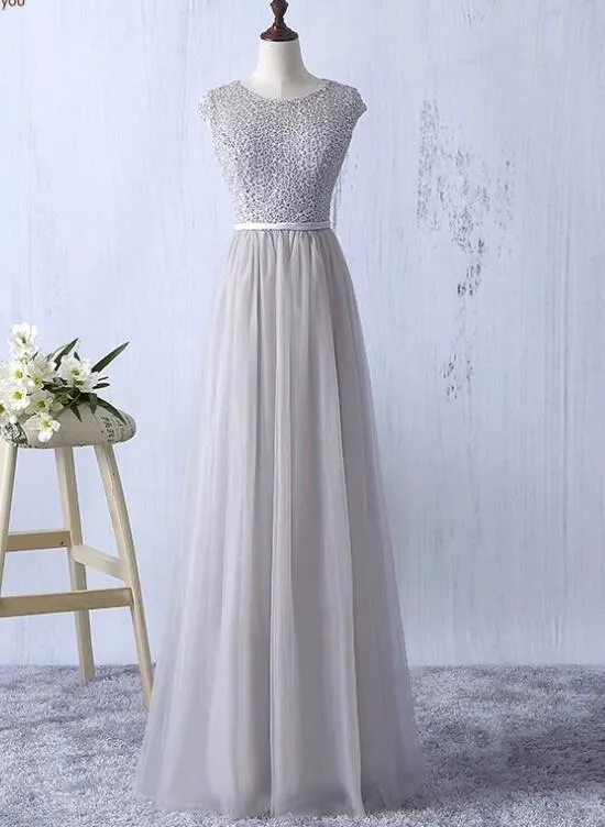 Navy Blue Lace and Tulle Long Bridesmaid Dresses, Pretty Simple Bridesmaid Dresses, Prom Dress