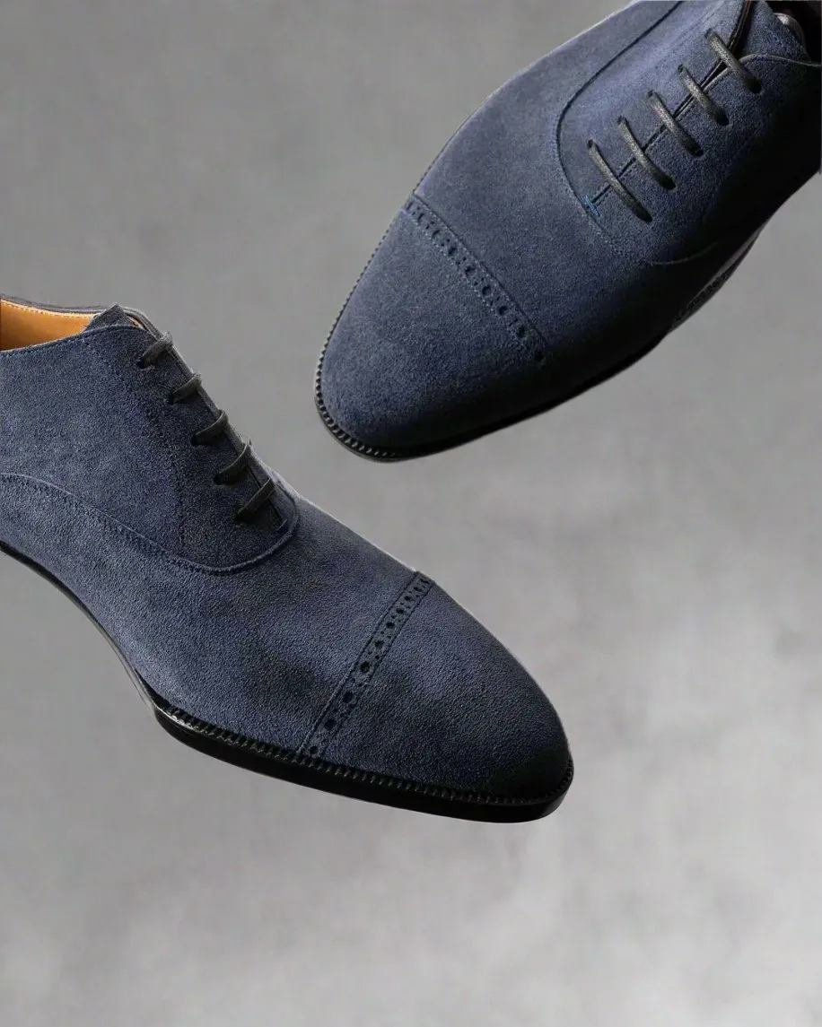 NAVY BLUE LEATHER MODENA BROGUE WHOLECUT OXFORD SHOE - FORMAL SHOES