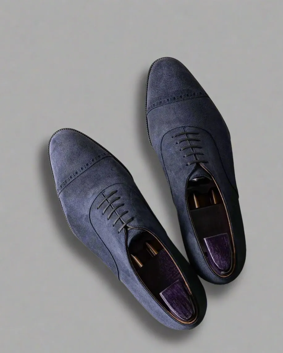 NAVY BLUE LEATHER MODENA BROGUE WHOLECUT OXFORD SHOE - FORMAL SHOES