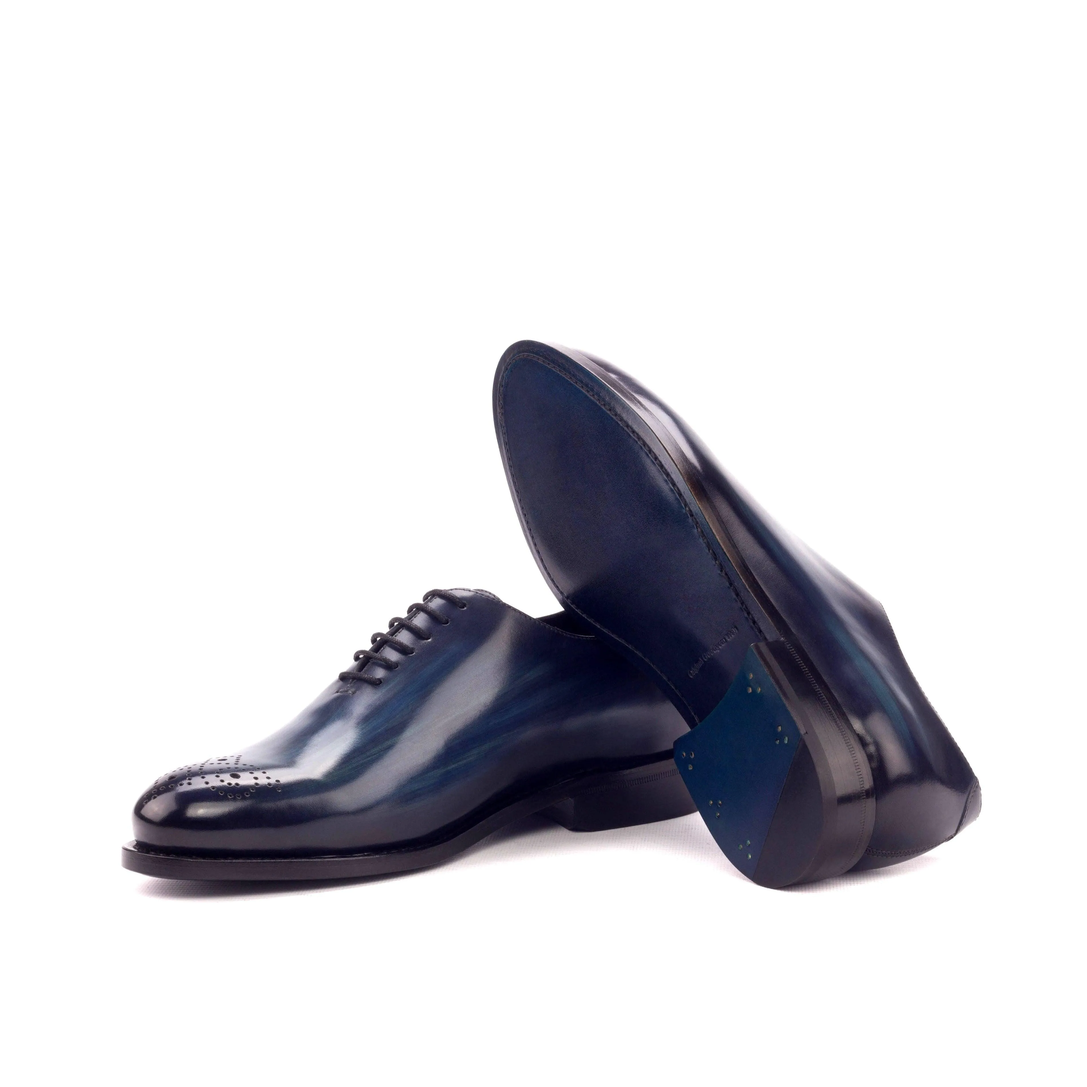 Navy Blue Patina Leather Wholecut Shoes