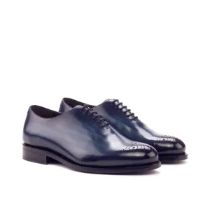 Navy Blue Patina Leather Wholecut Shoes