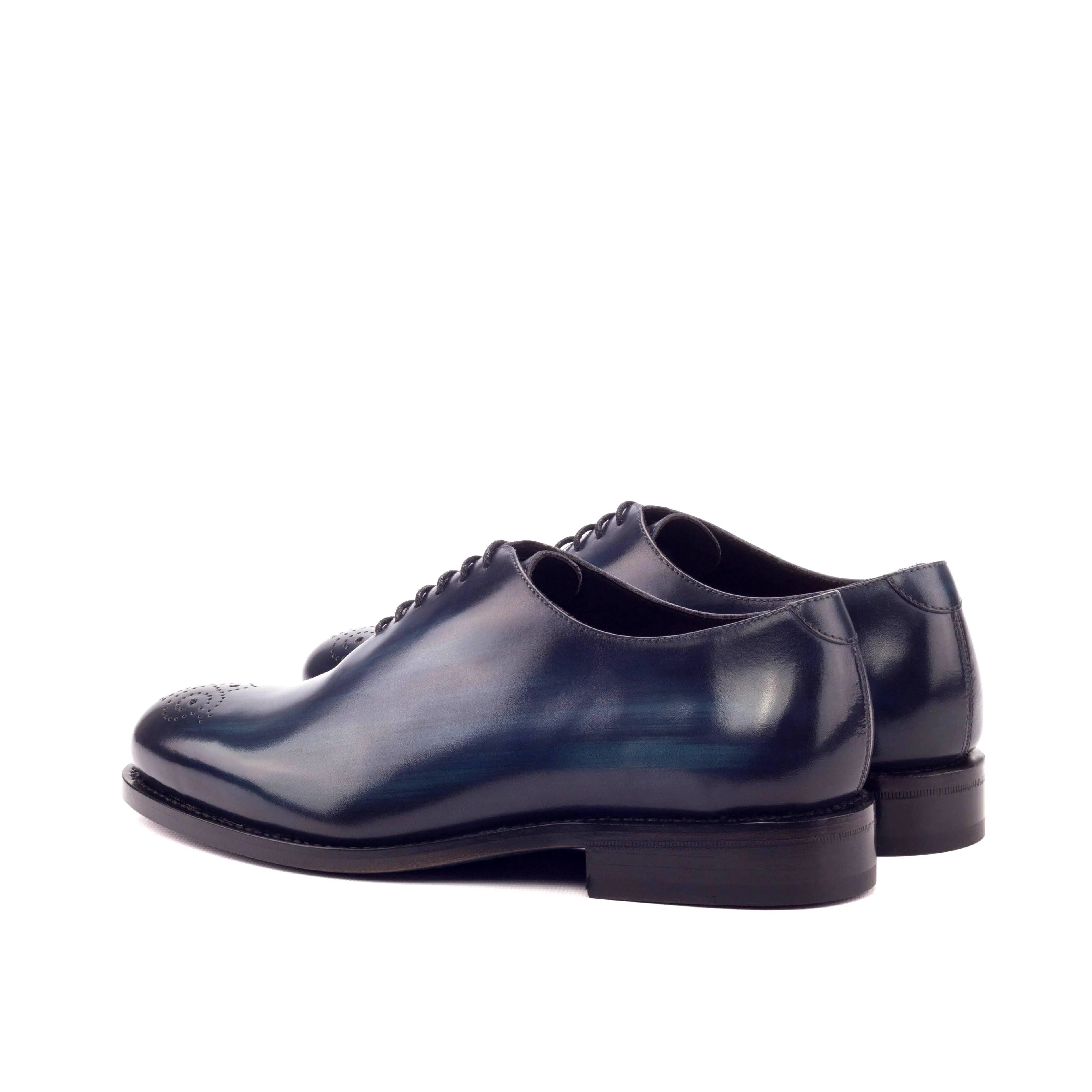 Navy Blue Patina Leather Wholecut Shoes