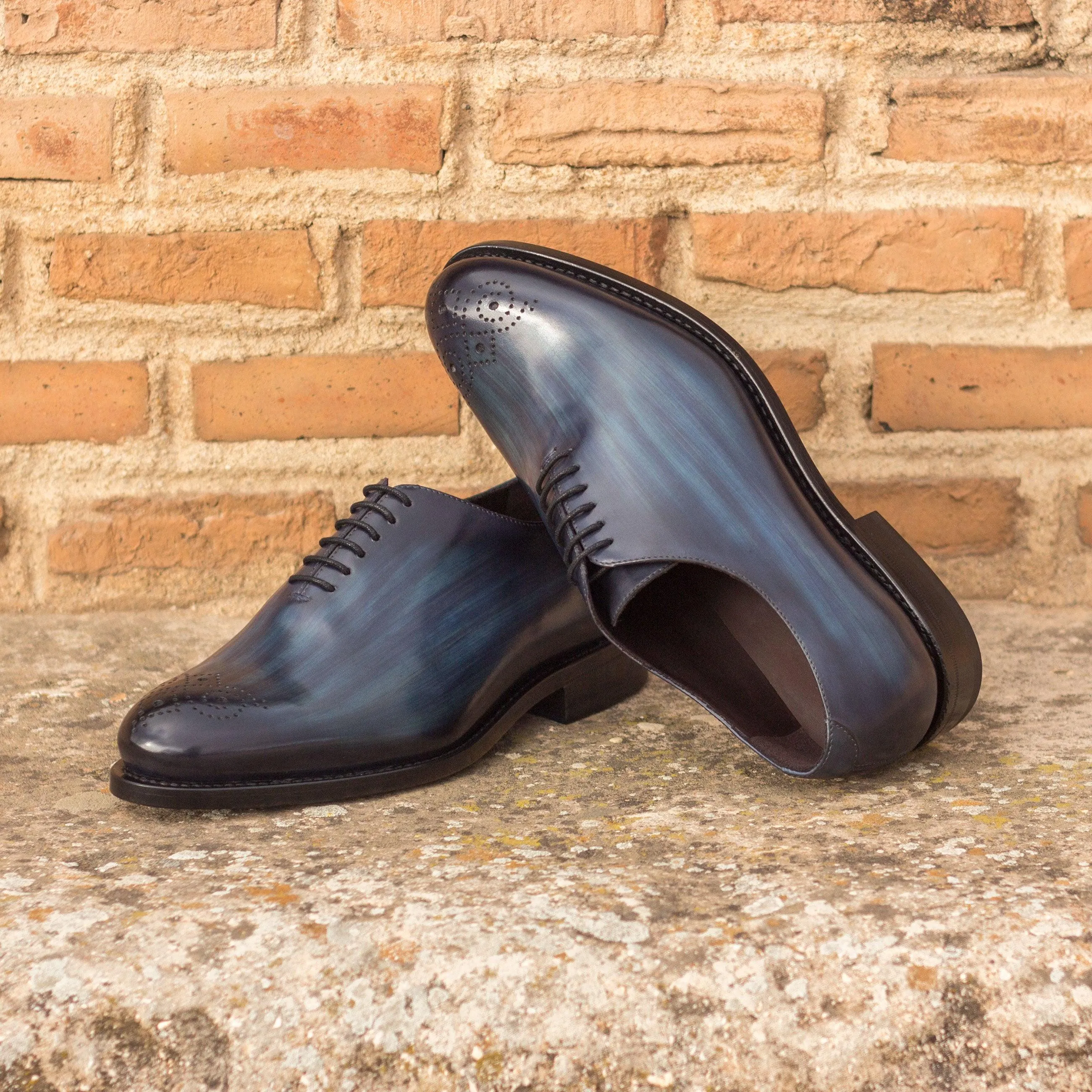 Navy Blue Patina Leather Wholecut Shoes