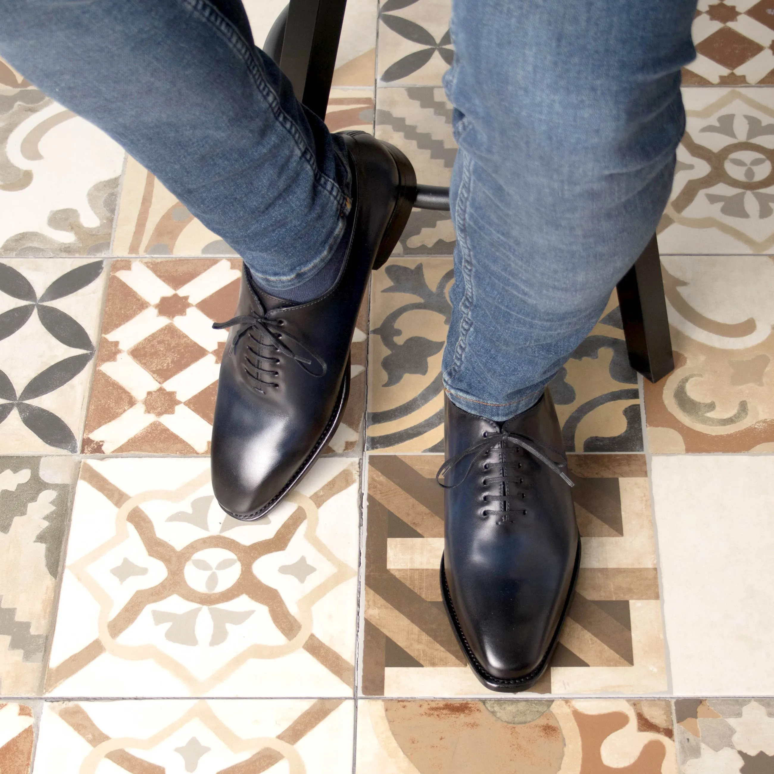 Navy Calf Wholecut Shoes