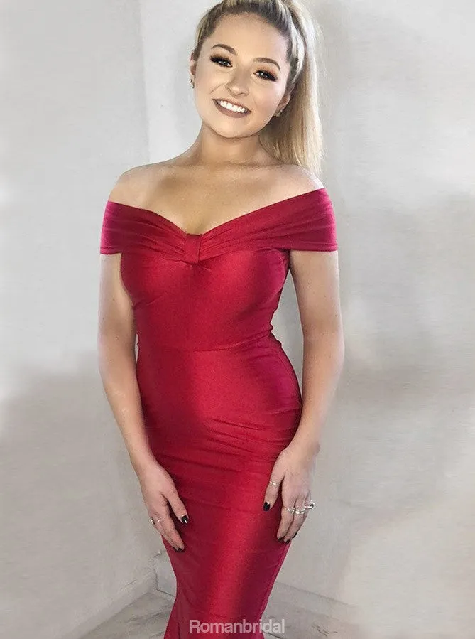 New Arrival Mermaid Off-the-Shoulder Long Red Simple Prom Dresses , PD0554