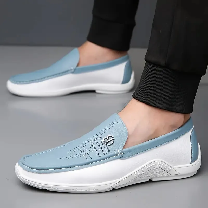 NEW Men's Color Block Classic Slip On Loafer Shoes, Comfy Non Slip Durable Microfiber Upper Rubber Sole Walking Shoes, Men's Daily Footwear, Sz 10