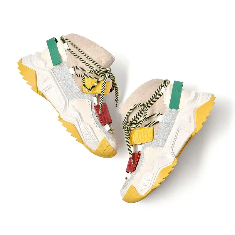 New Sneakers Women Platform White Sneakers Horsehair Shoes Casual Boots Breathable Soft Woman Chunky Shoes OLD DAD SHOES