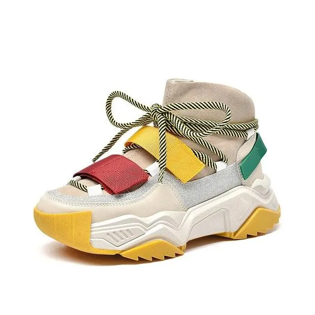 New Sneakers Women Platform White Sneakers Horsehair Shoes Casual Boots Breathable Soft Woman Chunky Shoes OLD DAD SHOES