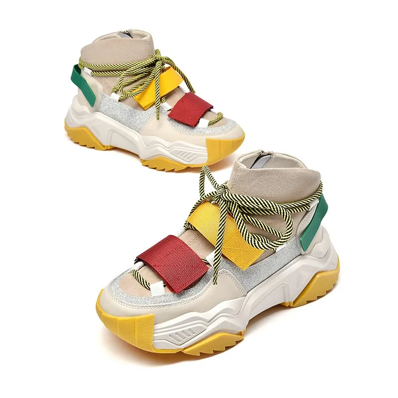 New Sneakers Women Platform White Sneakers Horsehair Shoes Casual Boots Breathable Soft Woman Chunky Shoes OLD DAD SHOES