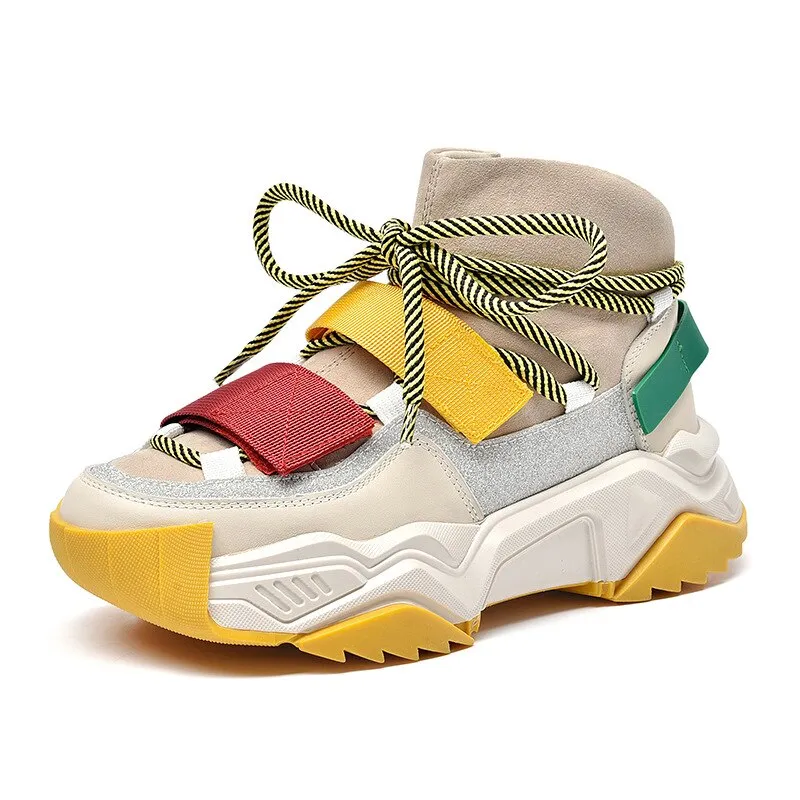 New Sneakers Women Platform White Sneakers Horsehair Shoes Casual Boots Breathable Soft Woman Chunky Shoes OLD DAD SHOES