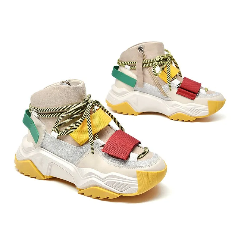 New Sneakers Women Platform White Sneakers Horsehair Shoes Casual Boots Breathable Soft Woman Chunky Shoes OLD DAD SHOES