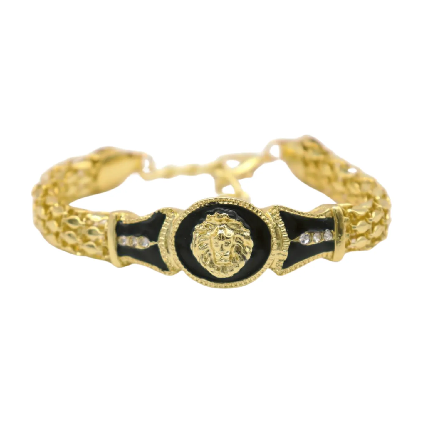 New Women Gold Plated Metal Band Bracelet Fashion Jewelry Bling Lion Head Charm