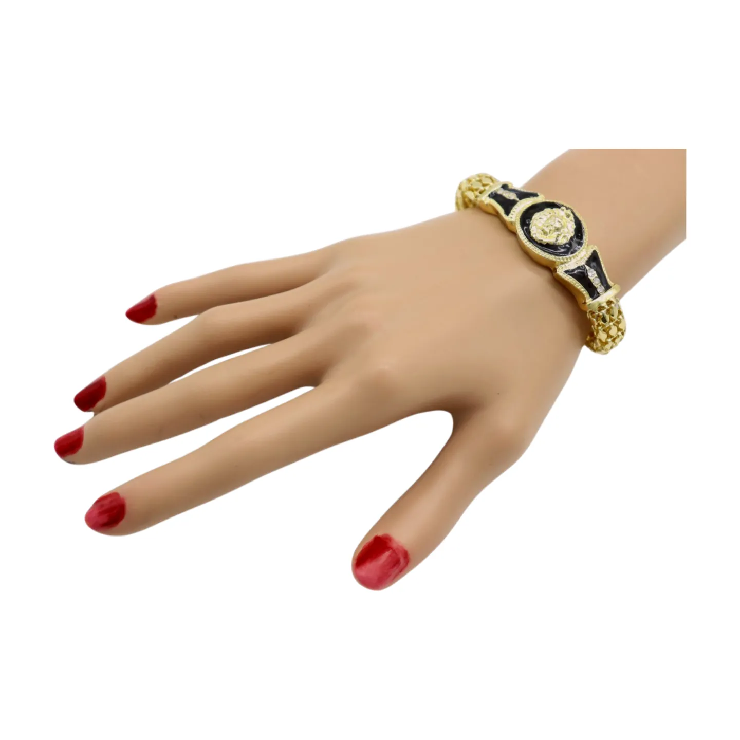 New Women Gold Plated Metal Band Bracelet Fashion Jewelry Bling Lion Head Charm