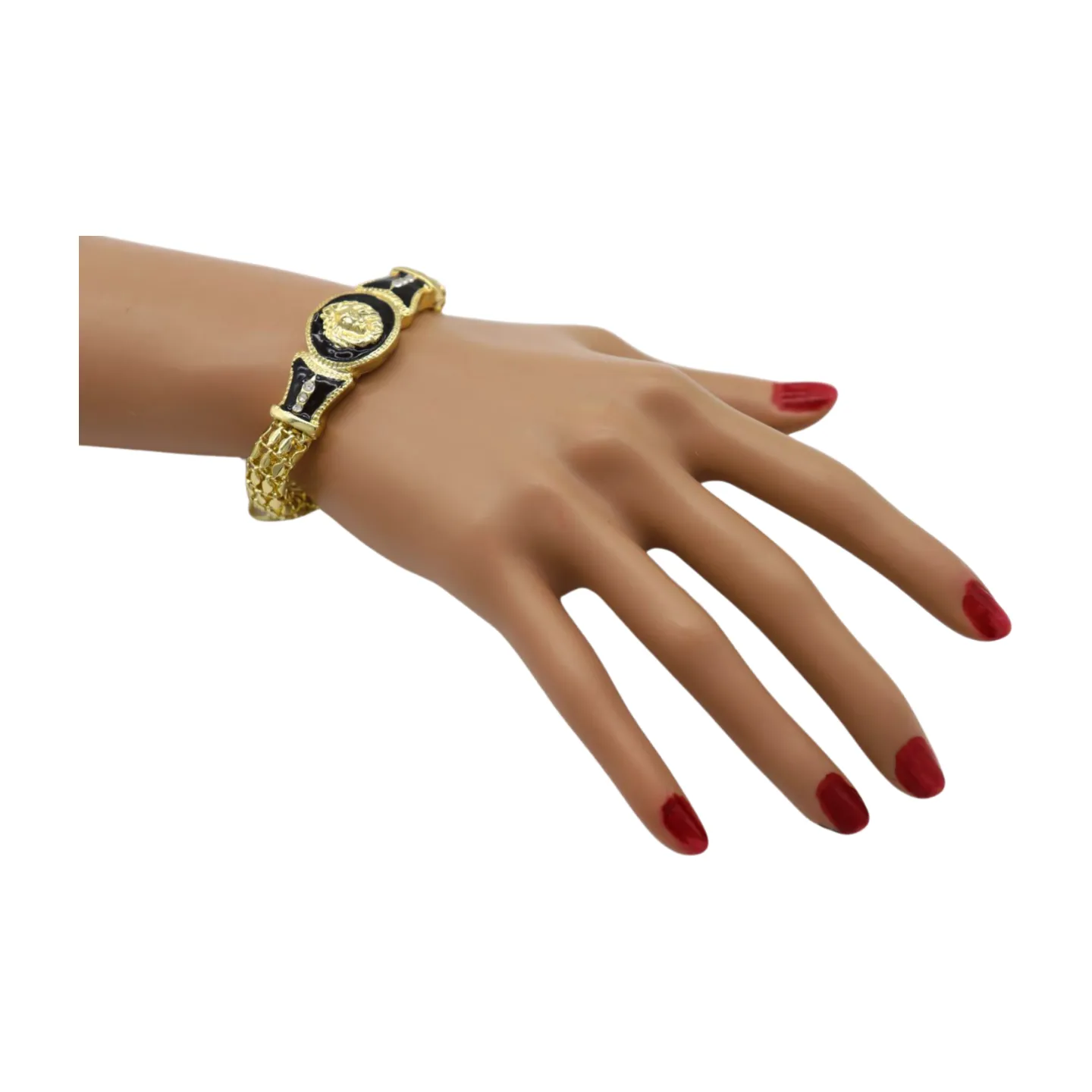 New Women Gold Plated Metal Band Bracelet Fashion Jewelry Bling Lion Head Charm