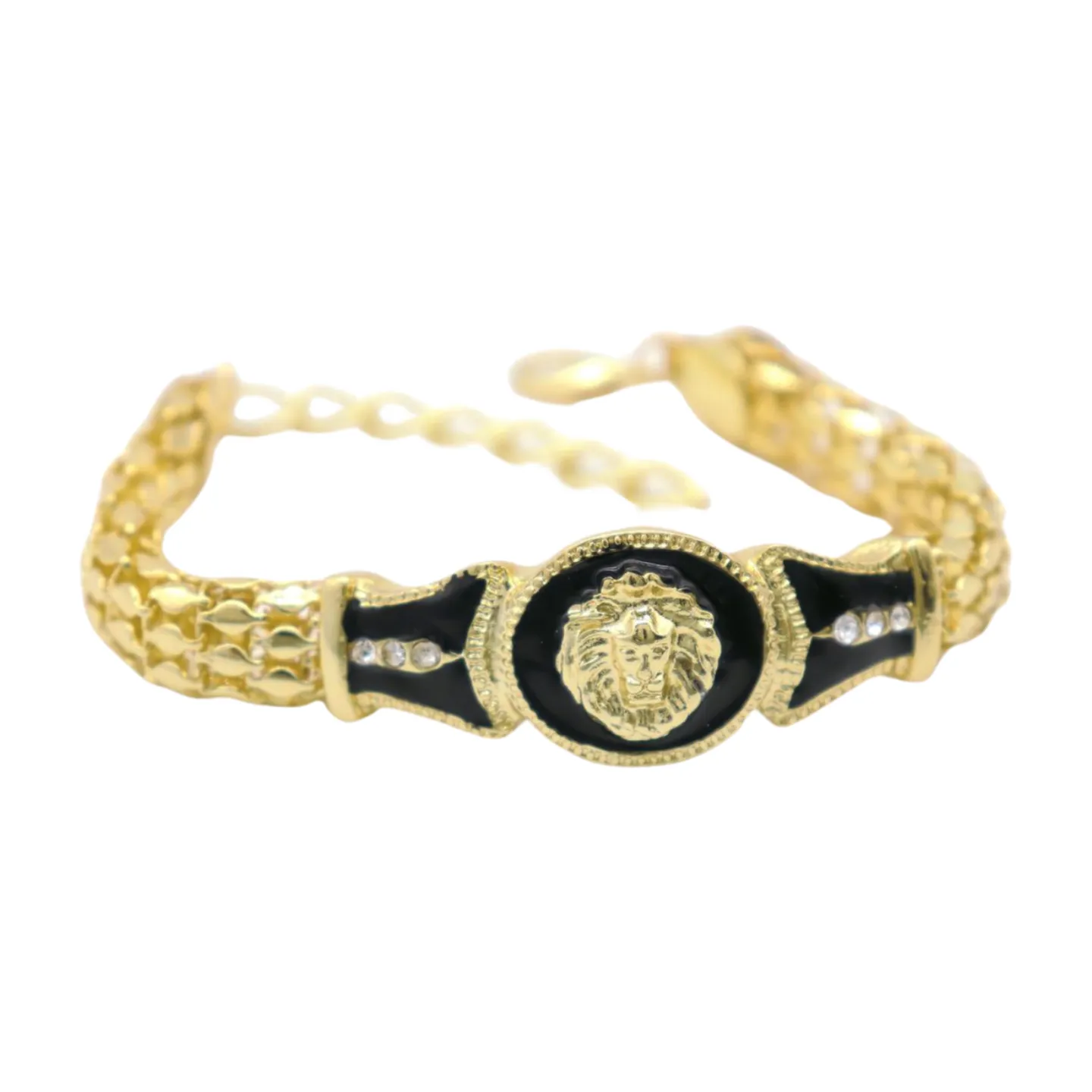 New Women Gold Plated Metal Band Bracelet Fashion Jewelry Bling Lion Head Charm